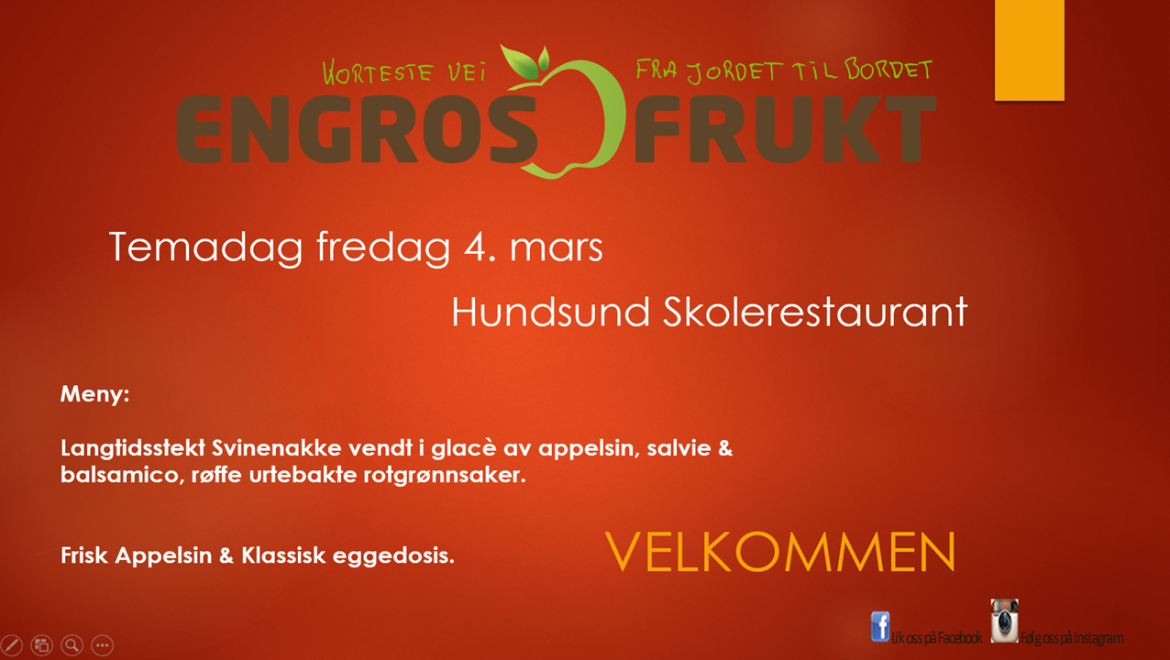 Tema- dag på Hundsund Skolerestaurant fredag 4 mars